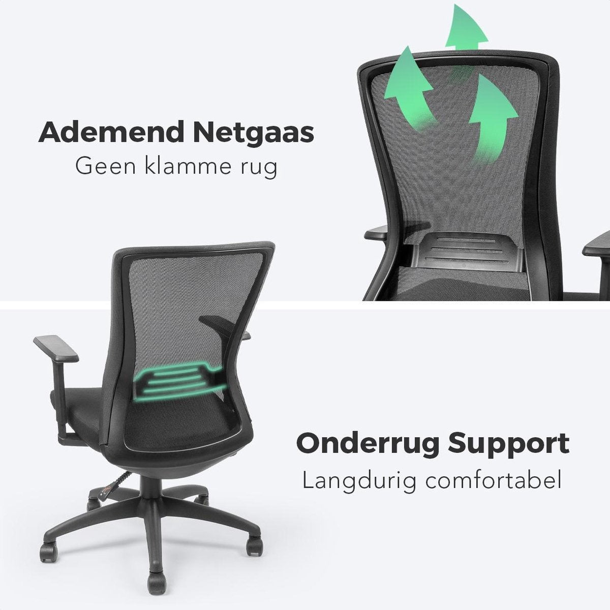 LifeGoods Ergonomischer Bürostuhl - Schreibtischstuhl - Verstellbar - Erwachsene - Schwarz