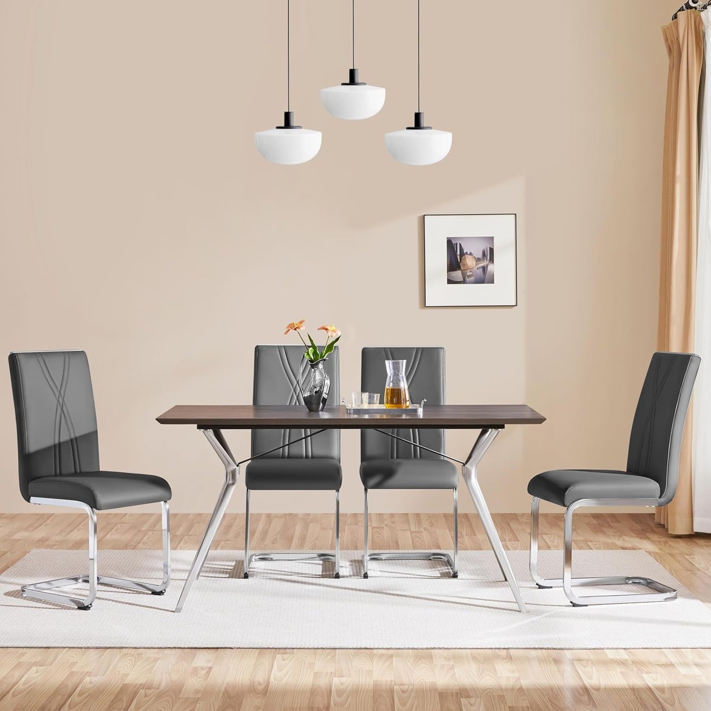 Yaheetech Esszimmerstühle, 2er-Set – Dunkelgrau – Kunstleder – 136 kg – Ergonomische Rückenlehne – U-förmiges Metallgestell