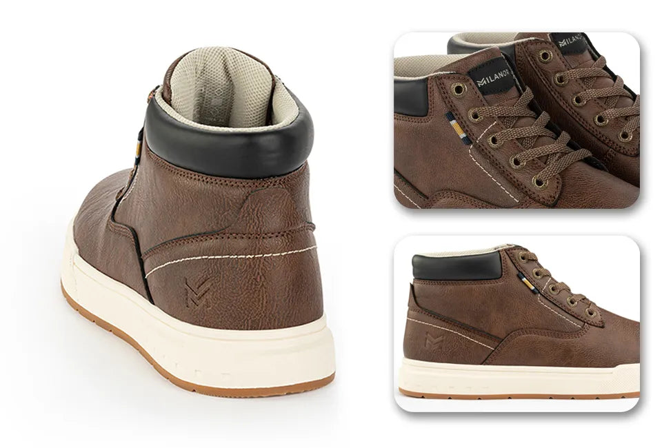 Milanoro Herrensneaker Größe 43 – Robuste Profilsohle – PU-Leder – Cognac