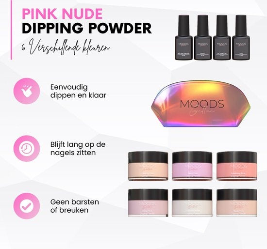 Moods Gellac - Dipping Powder Starters Kit - Pink Nude - 6 Farben - Acryl Nägel Starter Pack - Dip Nails