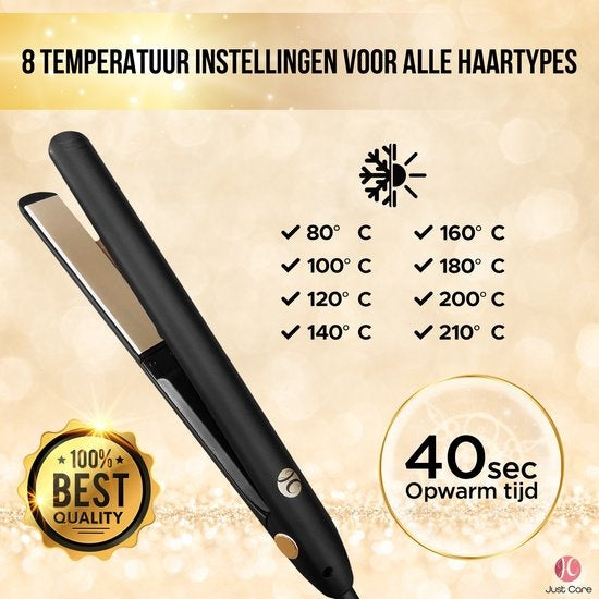 JC Haarglätter mit Deluxe-Aufbewahrungsetui - Haarglätter - Keramikbeschichtung - Schwarz / Gold