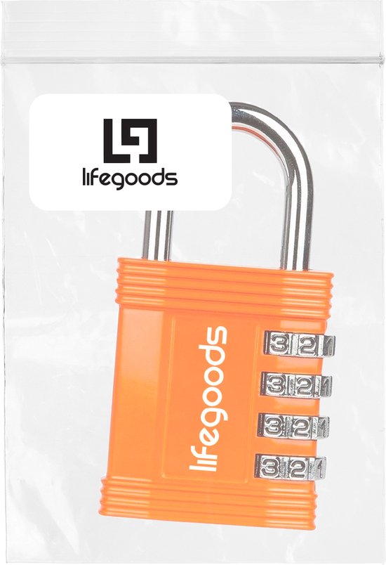 LifeGoods Vorhängeschloss - Zahlenschloss - 4 Ziffern - Wetterfest - Orange