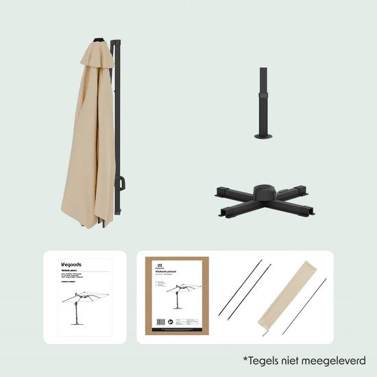 LifeGoods Sonnenschirm - 300x300 cm - neigbar - 7 Ständer - wasserdicht - mit Bezug - Taupe