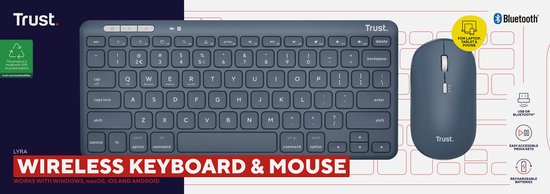 Trust Lyra – Kabellose Tastatur und Maus – Multi-Connect – QWERTY US – Blau