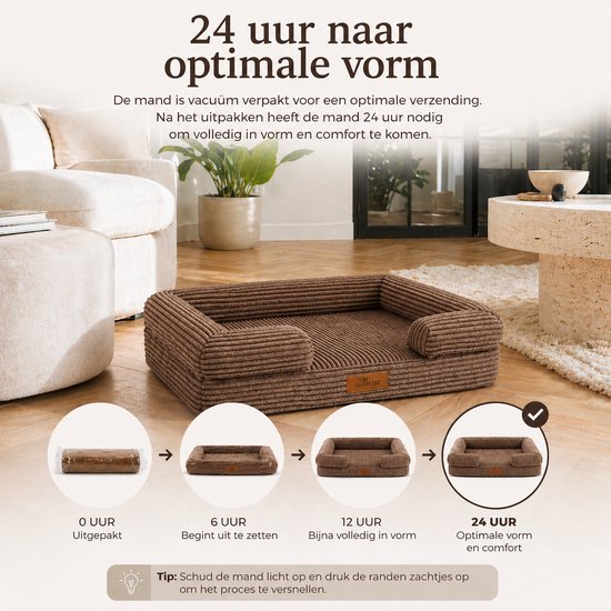 By Cee Cee Orthopädisches Hundekörbchen – Hundebett – Rippstrick – Für mittelgroße Hunde – Braun – 108 x 81 cm – Moos
