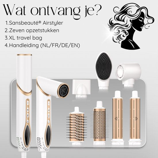Sansbeauté® 7-in-1 Airstyler - Multistyler - Föhnbürste für kurzes Haar - Hairstyler - Föhnbürste - Wärmebürste - Lockenbürste - Lockenstab - Stylingbürste - Coldshot - Drehbares Kabel