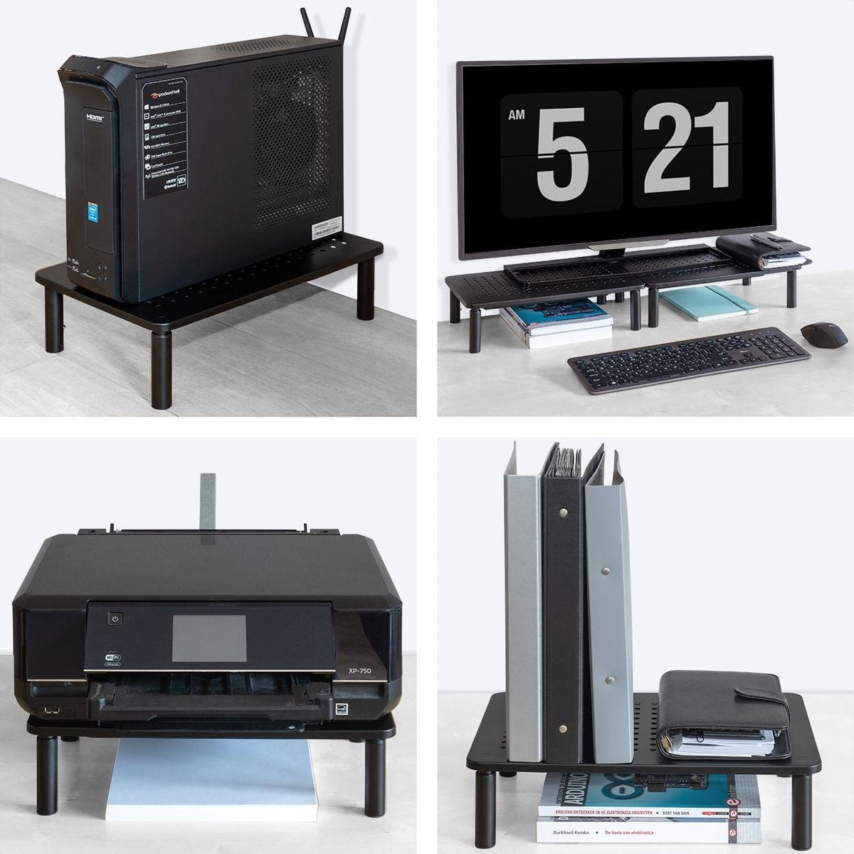 Auronic Monitorständer - Monitoraufsteller - Bildschirmaufsteller - 2 Stück - verstellbar - 37 x 23,5 x 10 cm - Metall - Schwarz
