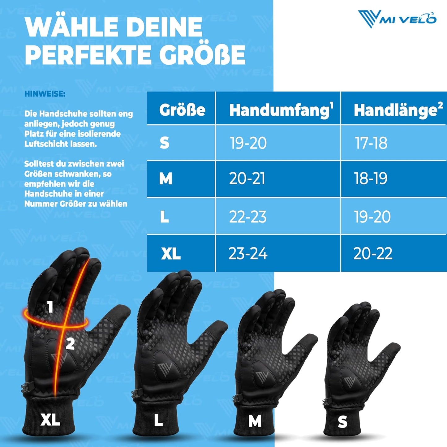 MIVELO Cycling Handschuhe VELORIDER - Wind- und wasserdicht - Funktioniert mit Touchscreens - Schwarz - Größe L