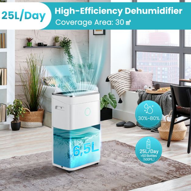 Coast Luftentfeuchter 25L/Tag mit Ablassschlauch und LED-Anzeige - Weiß - 34x24x57 cm
