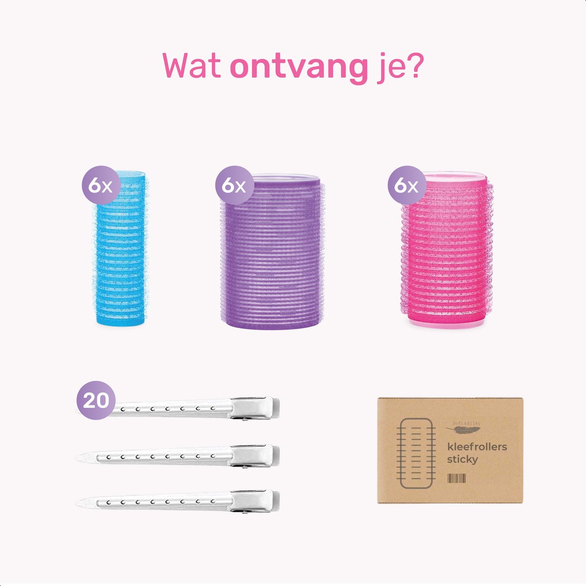 Lockenwickler-Set 18 Rollen - Inkl. 20 Haarspangen - Groß - Ohne Hitze - 3 Größen - blau/rosa