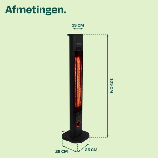 VONROC Stand-Terrassenheizung Lipari 2000 W – Terrassenheizung – Carbon-Infrarot-Heizelement – inkl. Fernbedienung