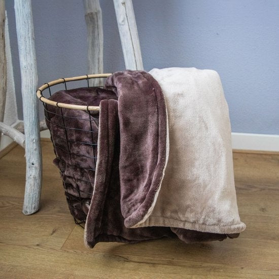 STAUS&BACH POWERNAP- Elektrische Fleece Heizdecke - 1/2 Person kariert/Sherpa - 160x120 cm Kuscheldecke - Waschmaschinenfest - Couverture chauffante - 3 Wärmestufen - Braun