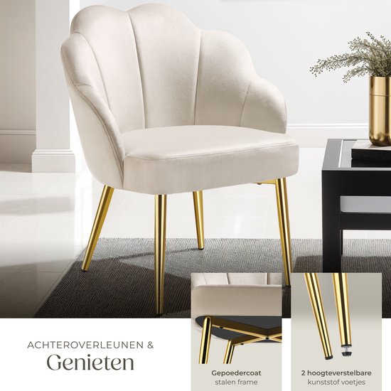 tectake Cocktailsessel - Gepolstert mit Samtbezug - Weich gepolstert - Geschwungene Rückenlehne - Beine aus pulverbeschichtetem Stahl - Creme/Gold
