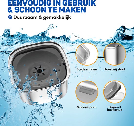 Vulpes Goods® Trinknapf Hund - Wassernapf für Hunde - Anti-Spillage - Reduziert das Schlabbern - Edelstahl - Für unterwegs - 3L