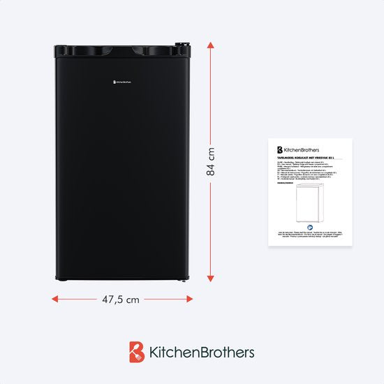 KitchenBrothers Kühlschrank - 81L - Tischkühlschrank mit Gefrierfach - Eisfach - Frigo - Freistehend - Schwarz