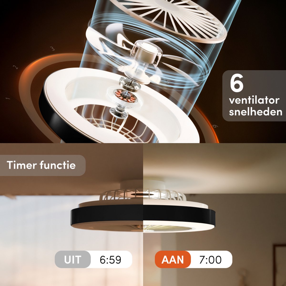 Nolt Deckenventilator mit Beleuchtung - Deckenlampe Ventilator - Deckenleuchte - LED RGBW - Tuya Wifi Smart - Fernbedienung - ⌀ 50cm - Schwarz