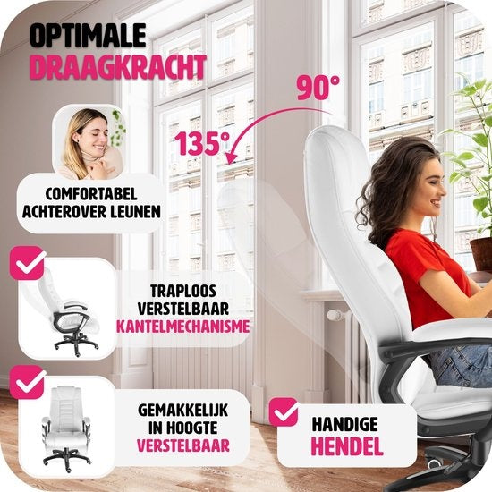 tectake - Luxuriöser Bürostuhl Schreibtischstuhl Bürostuhl - Kunstleder - weiß