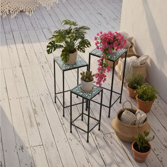 AXI Eline Mosaik-Pflanztisch, quadratisch, mehrfarbig – 3er-Set – Beistelltische – Verschiedene Maße – Mosaik-Optik – Mit Keramikfliesen intarsiert – Für den Innenbereich, den Garten, die Terrasse und den Balkon