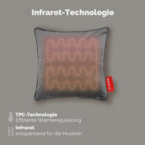 Auronic - Wärmekissen - Samt - 45x45 - Kabellos - Wiederaufladbar - Elektrisches Kissen - Infrarot - Grau