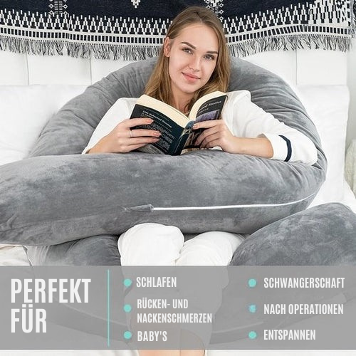 Strex - Schwangerschaftskissen - XXL - Umstandskissen - Velours - 280cm - Abnehmbarer Bezug - Grau