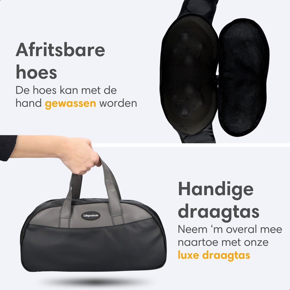 Lifeproducts - Shiatsu-Massagekissen - Nacken- und Rückenmassagegerät - Wärmefunktion - Kabellos - Schwarz