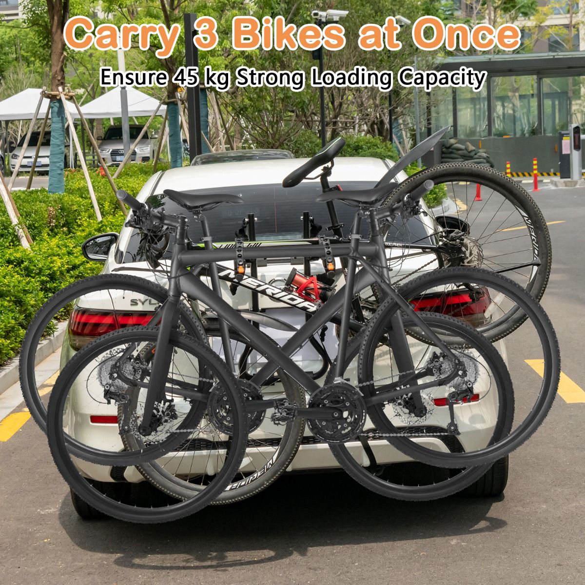 Coast Trunk Fahrradträger für 3 Fahrräder - Verstellbarer Heckklappen-Fahrradträger 71 x 33 x 63 cm - Schwarz - Tragfähigkeit 45 kg
