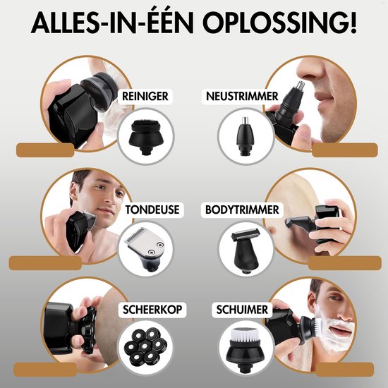 6-in-1 Rasierer - Trimmer - Clipper - Sansbeauté® SkullSharp PRO - Elektrischer Gesichts- und Kopfrasierer - Nass- und Trockenrasur - Kabelloses Laden - Elektrisch