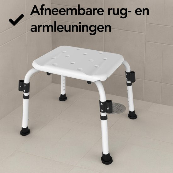 Brixy Duschstuhl mit abnehmbarer Rückenlehne und Armlehne – rutschfest – höhenverstellbar – max. 150 kg – Duschhocker