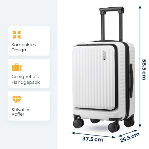 Pathsail - Handgepäck Koffer mit Fronttasche - inkl. TSA-Schloss & Spinner-Räder - Leicht - Weiß