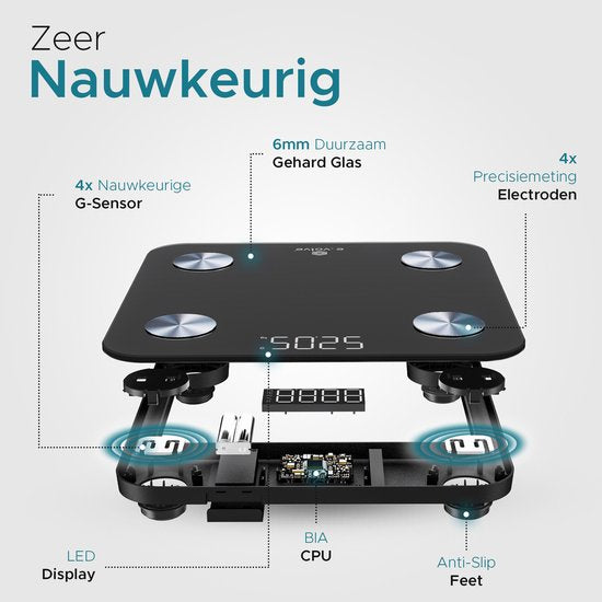 e.volve Waage Personenwaage Digital - 20x - Schwarz - Intelligente Waage mit Körperanalyse - Präzisionswaage - Waage - Digitalwaage - Inkl.