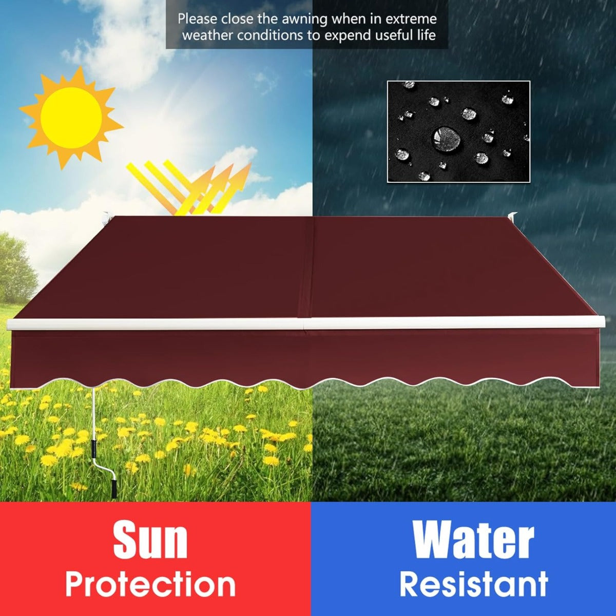Coast 2,5 x 2 m weinroter Fallschirm mit manueller Glocke und UV- und wasserbeständigem Tuch