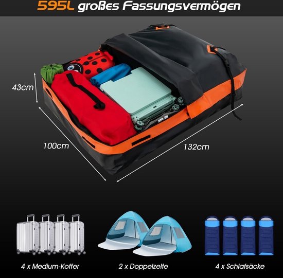 Coast Dachbox – wasserdicht – 560 l – für alle Fahrzeuge – 4,5 kg – 132 x 100 x 43 cm – schwarz und orange