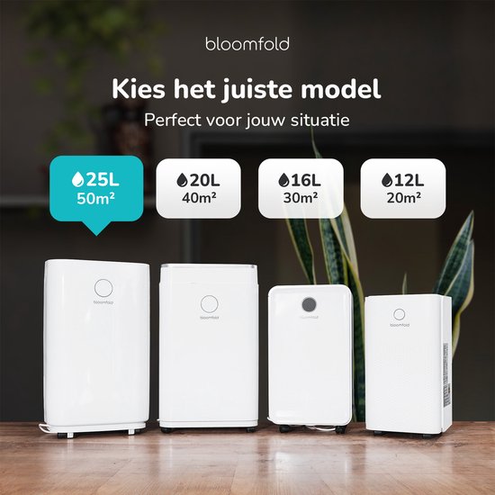 Bloomfold Luftentfeuchter - 25L pro Tag - inkl. Wasch-Trocken-Funktion - geeignet für Wohnzimmer, Schlafzimmer, Keller & Badezimmer - Luftentfeuchter - Weiß