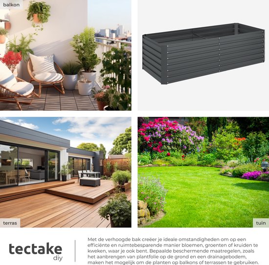 tectake® Pflanzkübel Blomma - Blumenkästen für den Außenbereich Rechteckig - Inklusive Arbeitshandschuhe - Stahl verzinkt - Stabil und wetterfest - 200 x 80 x 56 cm - Gartenbeet für Kräuter, Gemüse und Blumen - Anthrazit