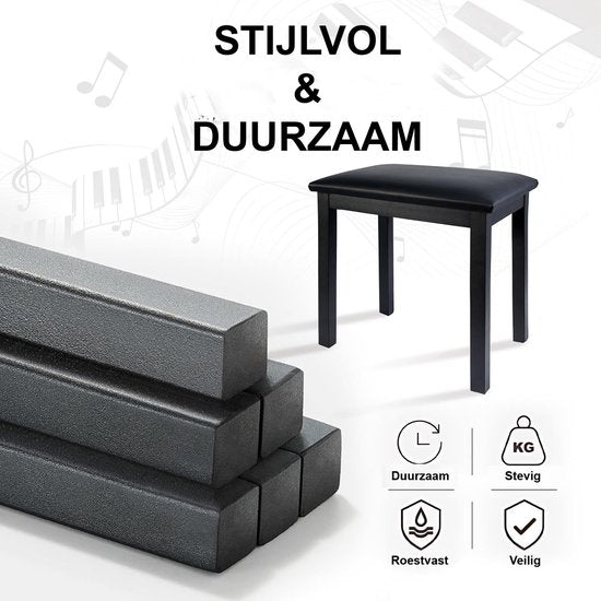 Finesse Piano Hocker - Stahl - mit Kissen - Klavierbank - Klavierstuhl - Schwarz