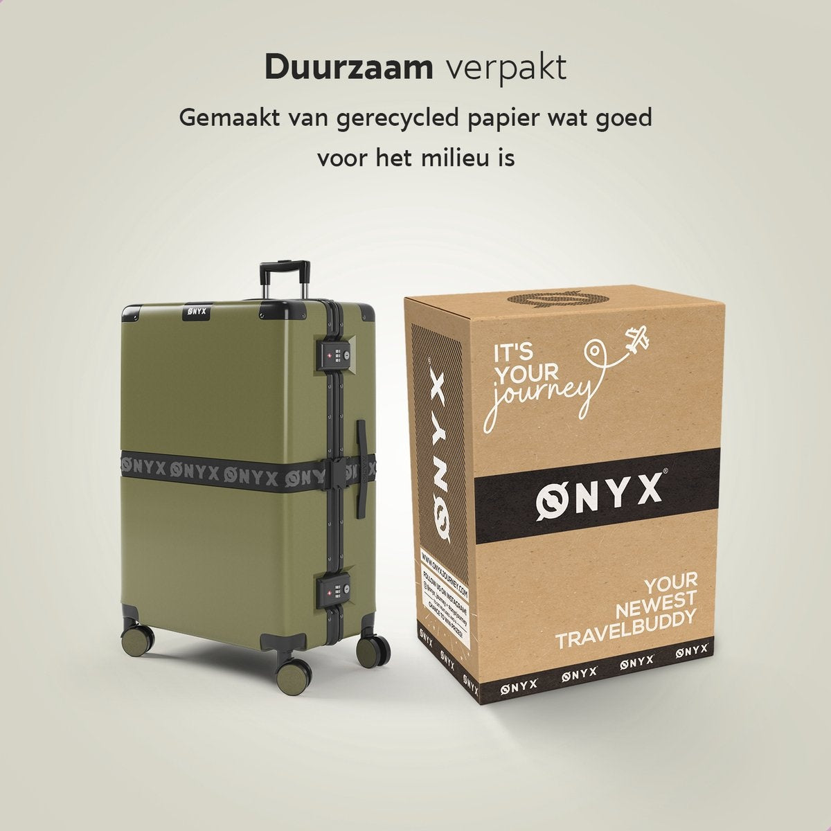 ONYX® Check-in-Koffer 100L - TSA-Schloss - Spinner-Räder - Leichter Trolley - Aluminiumverschluss - Olivgrün