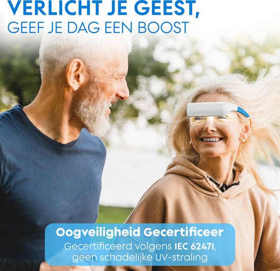 MM Brands Tageslichtlampe - Lichttherapiebrille - Winterdepression LED-Lichttherapie - Sicher für die Augen - Weiß und Blau