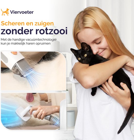 Viervoeter® Professionelle 15-teilige Hundeschermaschine mit Staubsauger – Für dickes Fell – Absaugen & Trimmen – Pflegeset – Katzen und Hunde
