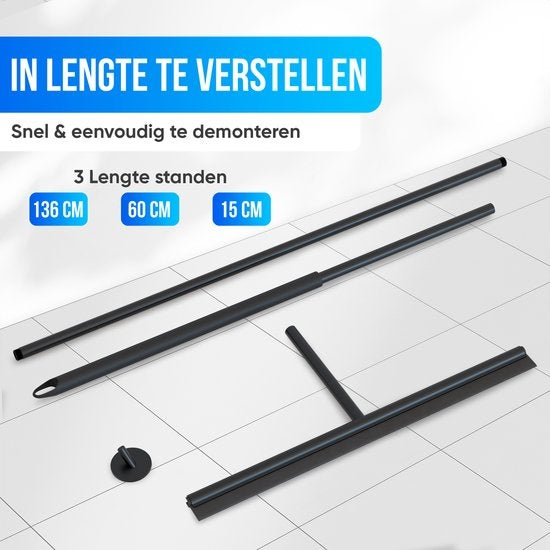 Avalo Bodenwischer mit Griff - Luxus Bodenwischer - Aluminium Wasserabzieher - Duschwischer - Badezimmer - Schwarz - 136x40 CM