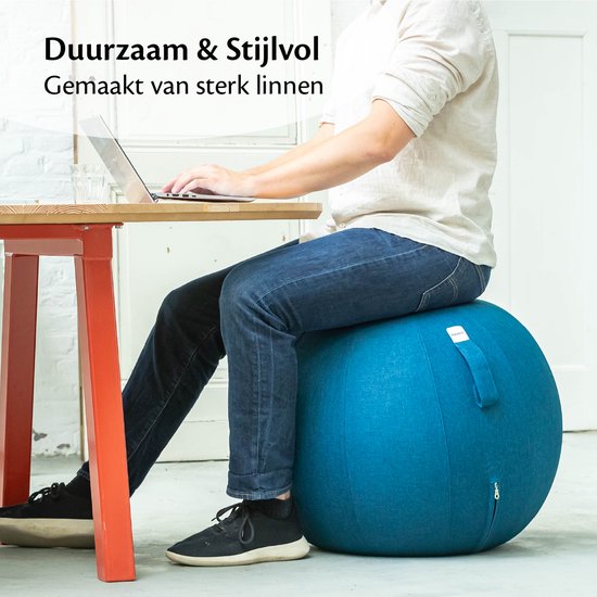 Bckz Sitzball Leinen - Mit Bezug - 65 CM - Balance Hocker - Luxus Yoga Ball - Ergonomisch - Grün Blau