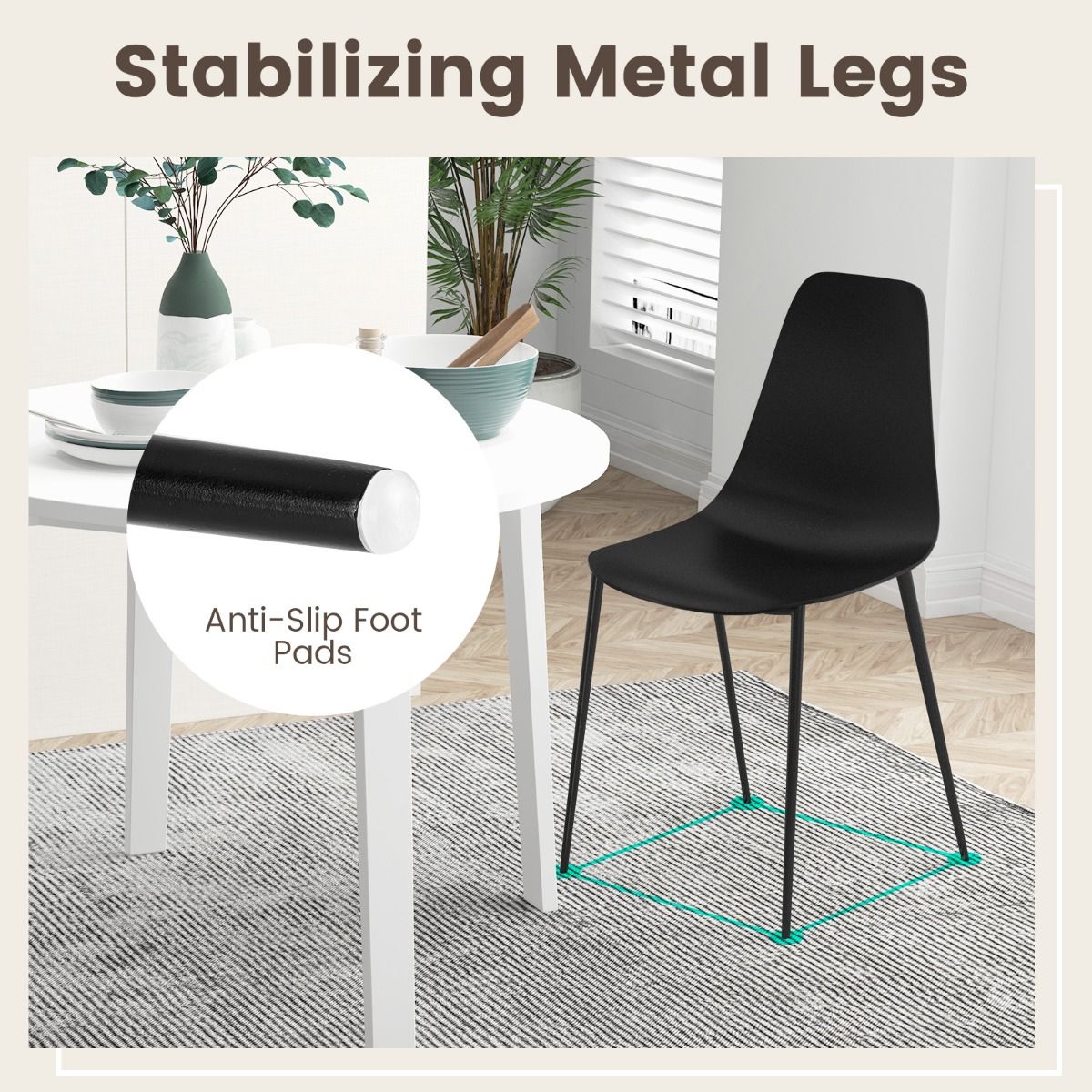 Coast 4er Set Moderne Esszimmerstühle Schwarz 52,5 x 48,5 x 88 cm - Stabile Freizeitstühle mit Metallbeinen