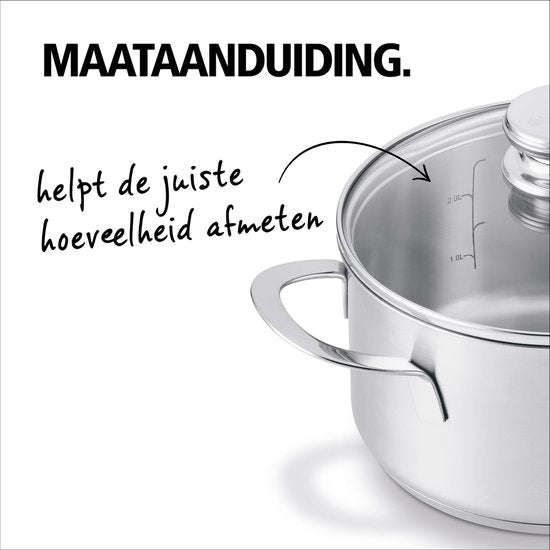BRABANTIA ENJOYMENT Kochtopf/Pfanne – Ø 24 cm – Edelstahl – Glasdeckel – PFAS-frei – Für Induktionsherde geeignet