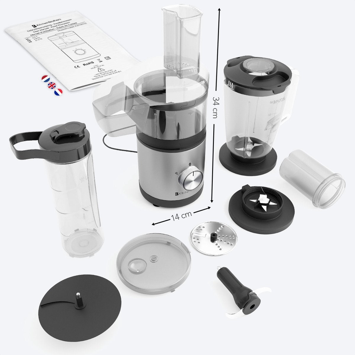 KitchenBrothers Küchenmaschine - 5-in-1 - Kompakte Küchenmaschine - Edelstahl