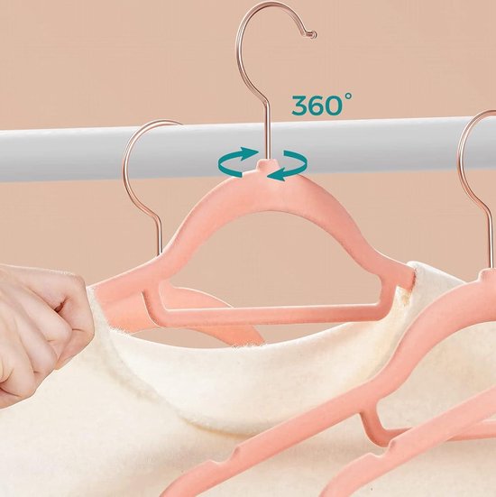 Samtkleiderbügel, 50 Stück, rutschfeste Kleiderbügel mit drehbarem Haken in Roségold – platzsparend, 45 cm lang, für Kleidung – Rosa CRF21PK50 Kleiderbügel
