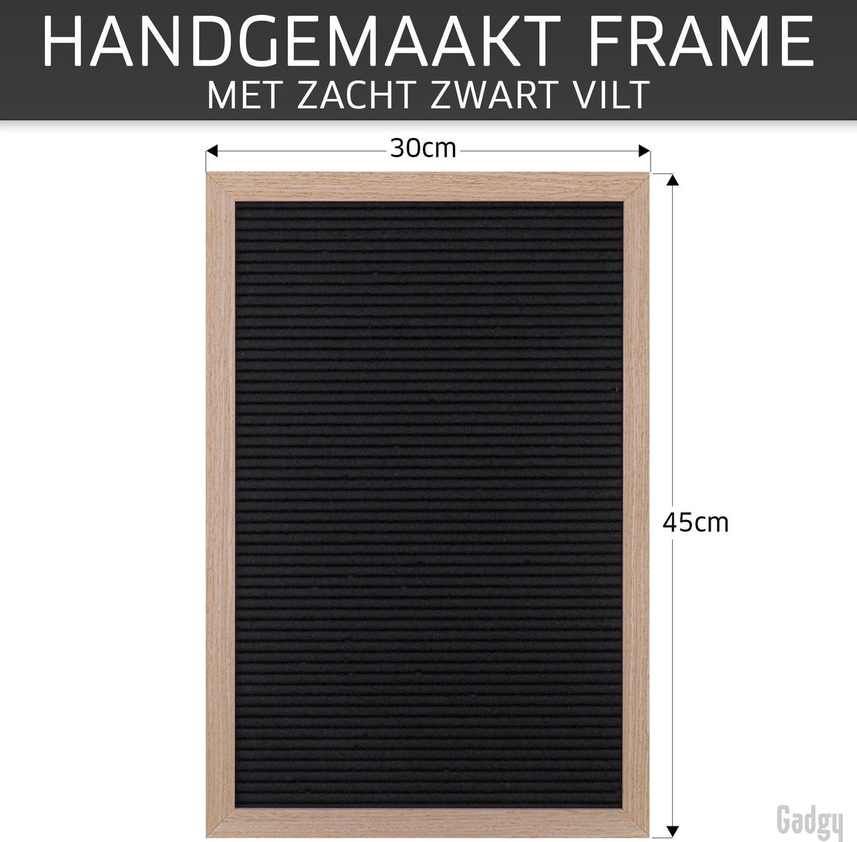 Gadgy Letter Board Schwarzer Filz - Holzrahmen - 30x45cm - inklusive 3 Farben von Buchstaben etc.