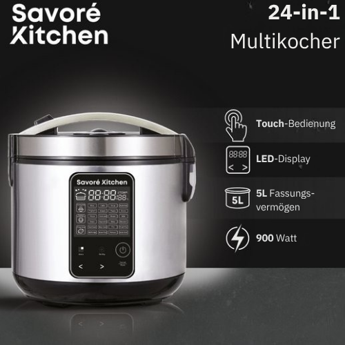 Savoré Kitchen - MultiTaste Multikocher 5L mit 24 Kochfunktionen - Multikocher - Reiskocher - Dampfkocher - Touch Control
