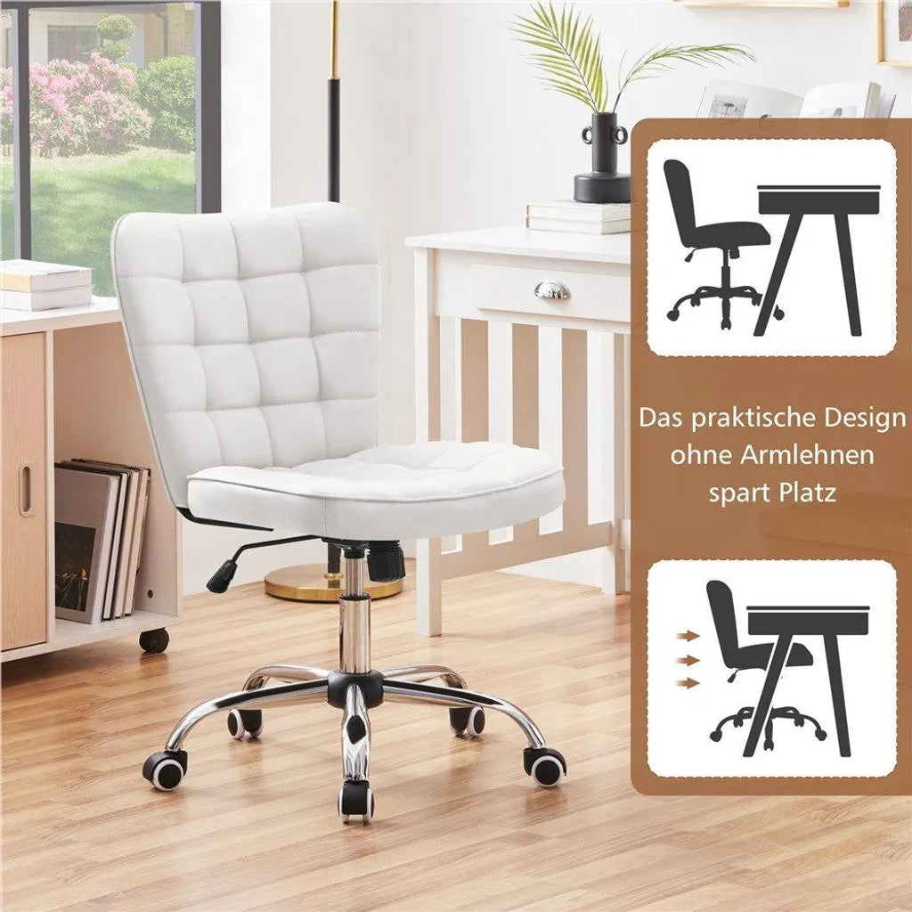 Yaheetech Ergonomischer Bürostuhl - Drehstuhl - Verstellbarer Sitz - Ohne Armlehnen - Kunstleder - Weiß