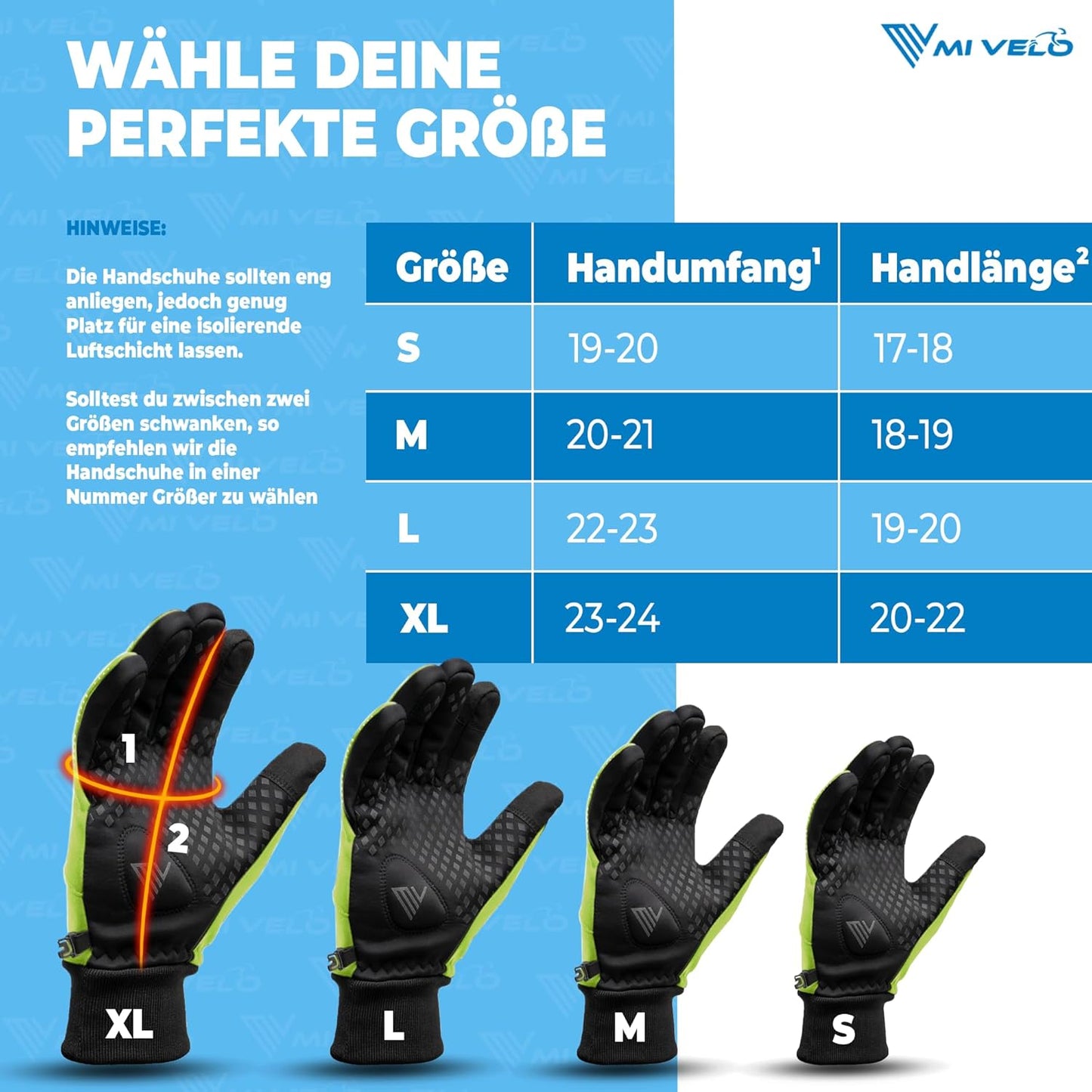 MIVELO Radhandschuhe VELORIDER - Wind- und wasserdicht - Fester Griff - Gelb - Größe S