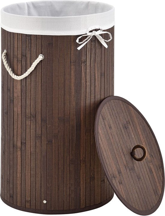 Bambus-Wäschekorb Curly - 55 Liter - Braun - inkl. Wäschesack & Deckel