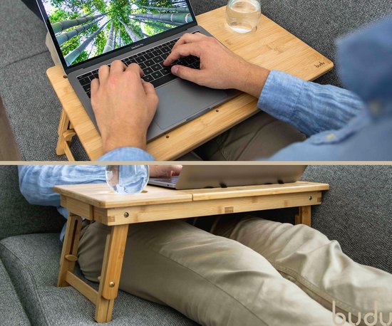 Budu Laptoptisch - Betttisch - Sofatisch - Verstellbarer Laptoptisch - Laptoptisch Bambusholz - Laptopständer - Frühstückstisch - Frühstück im Bett